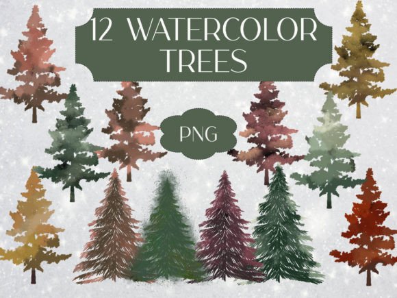 12 Watercolor Trees Illustrations for Editorial Design