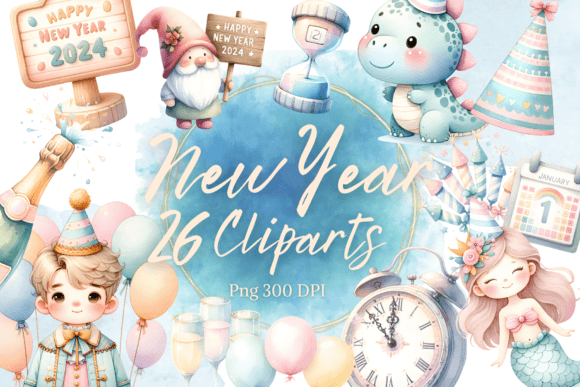 26 Happy New Year Watercolor Cliparts: Illustrations Review