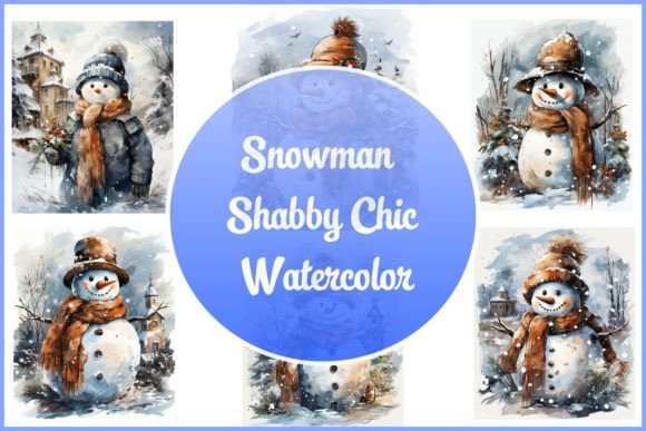 6 Shabby Chic Watercolor Snowman JPG Review
