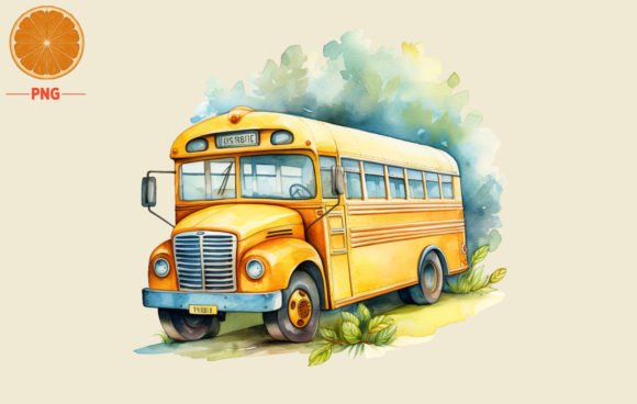 Back to School Bus Watercolor Clipart 3 Illustrations