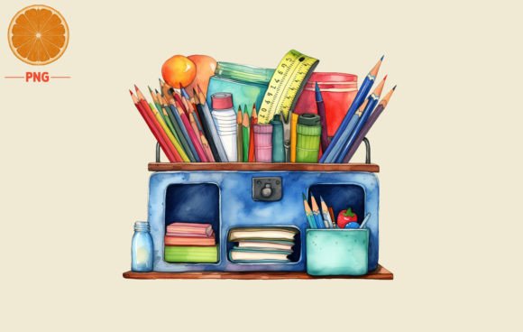 Back to School Pencil Box Watercolor Cli Illustrations