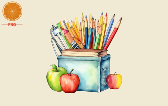 Back to School Pencil Box Watercolor Illustrations
