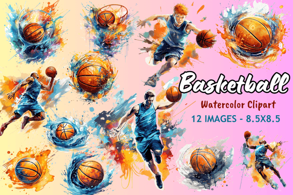 Basketball Watercolor Clipart: Illustrations for Digital Products