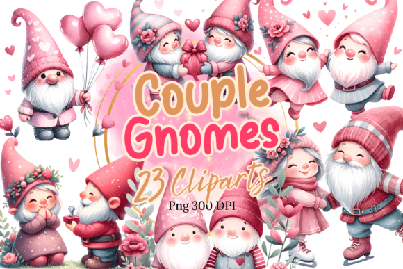 Couple of Gnomes Love Watercolor Illustrations