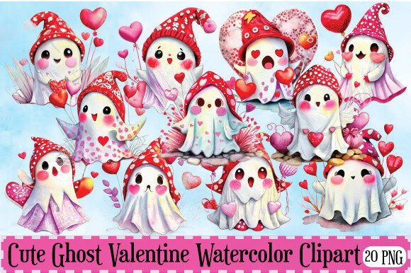 Cute Ghost Valentine Watercolor Clipart: Illustrations Review