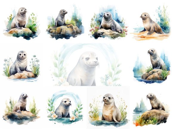 Cute Seal Watercolor Clipart: Illustrations for Branding