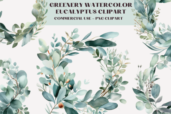 Greenery Watercolour Eucalyptus Clipart Illustrations