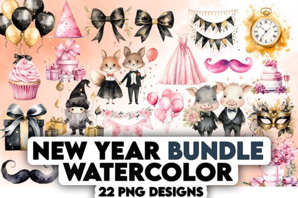 Happy New Year Watercolor Bundle: Illustrations Review