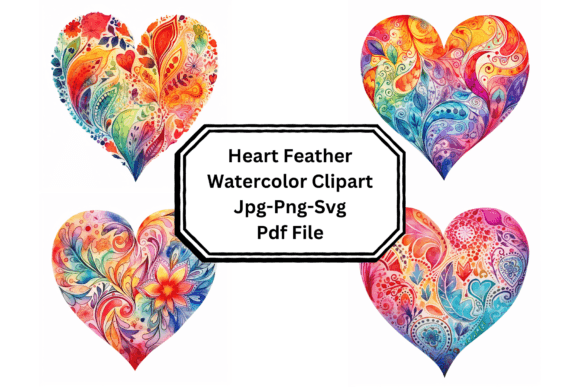 Heart Feather Watercolor Clipart for Illustrations