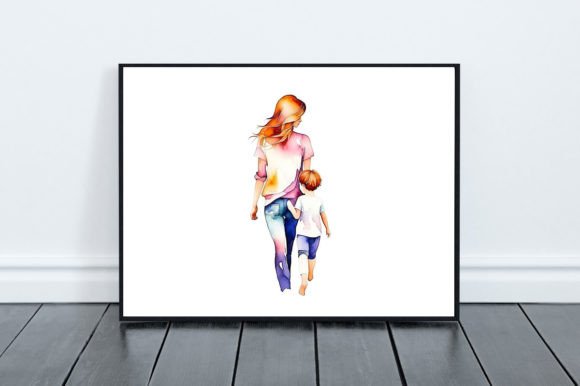 Mother and Son Watercolor Graphic for Illustrations