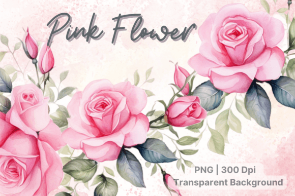 Pink Flowers Clipart Illustrations for Crafters