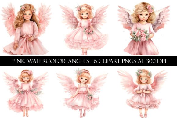 Pink Watercolor Angel Clipart: Illustrations for Clients