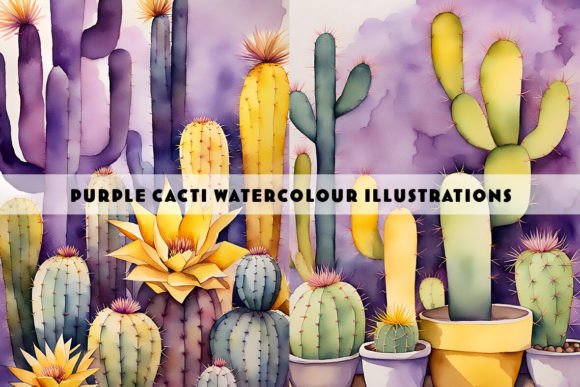 Purple and Yellow Cactus Illustrations for Digital Products