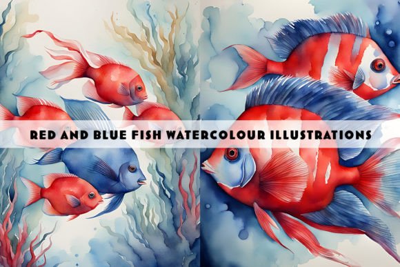 Red and Blue Fish Watercolour Duo Illustrations
