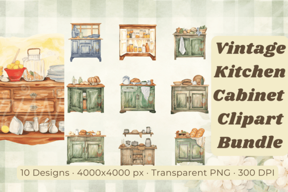 Shabby Chic Kitchen Watercolor Illustrations
