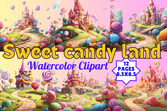 Sweet Candy Land Watercolor Clipart Illustrations