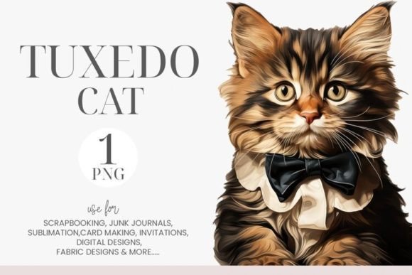 Tuxedo Cat Watercolor PNG for Illustrations