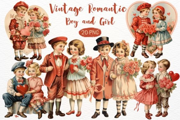 Vintage Boy and Girl Watercolor Illustrations for Branding