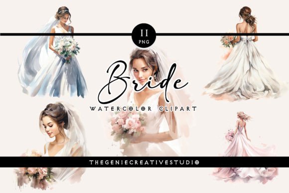 Watercolor Bride PNG Clipart: Illustrations for Sellers