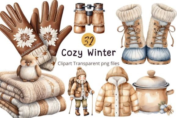 Watercolor Cozy Winter Sublimation PNG Illustrations