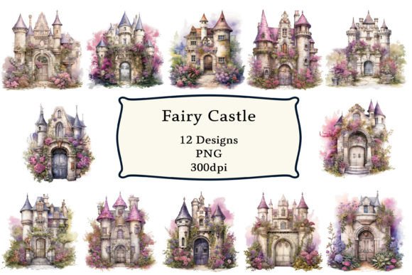 Watercolor Fairy Castle Clipart: Illustrations for Branding