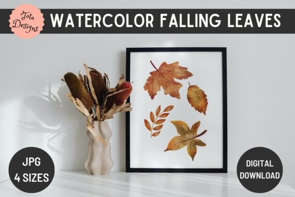 Watercolor Falling Leaves Wall Art Print Illustrations
