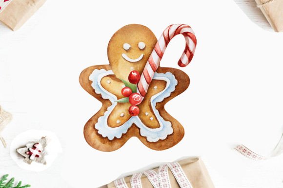 Watercolor Gingerbread Man Clipart for Illustrations