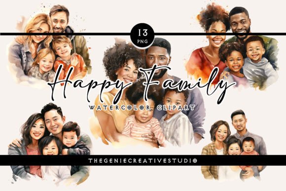 Watercolor Happy Family PNG Clipart Illustrations