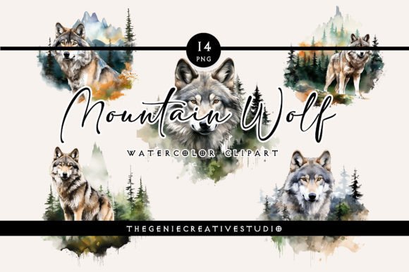 Watercolor Mountain Wolf PNG Clipart Illustrations Review