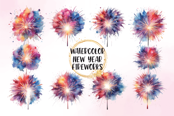 Watercolor New Year Fireworks Clipart Review