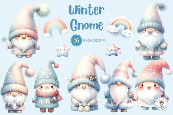 Watercolor Pastel Winter Gnome Illustrations