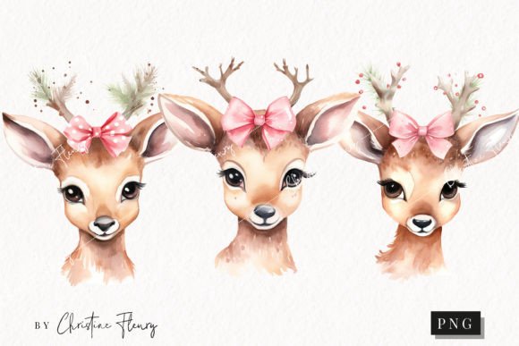 Watercolor Pink Bow Reindeer Clipart Illustrations Review