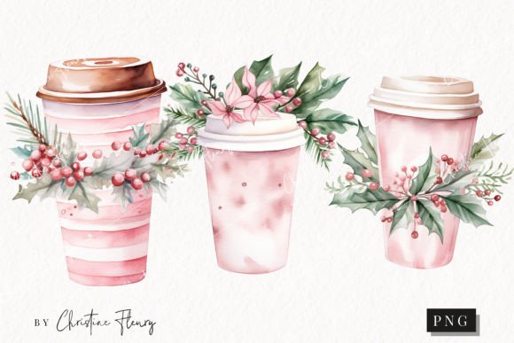 Watercolor Pink Festive Tumbler Clipart Illustrations