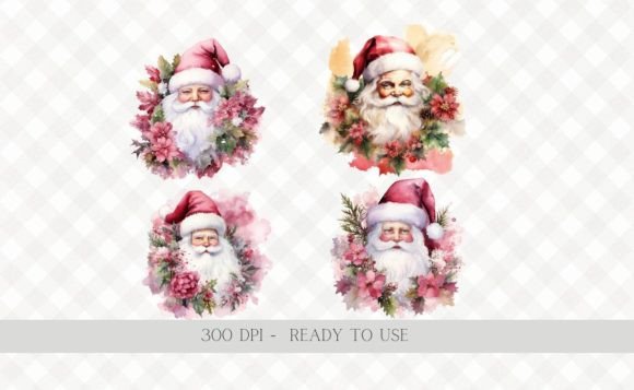 Watercolor Pink Santa Illustrations for Branding