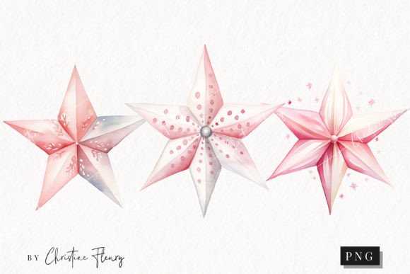 Watercolor Pink Stars Clipart for Brand Illustrations