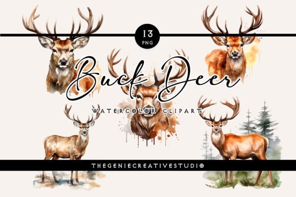 Watercolor PNG Buck Deer Clipart for Illustrations