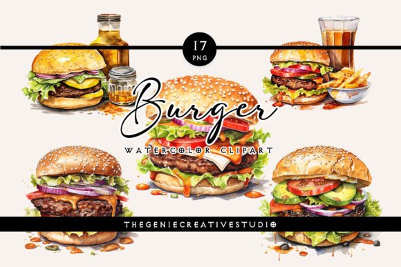 Watercolor PNG Burger Clipart for Illustrations