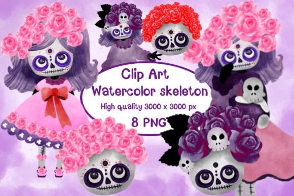 Watercolor Skeleton Clipart for Illustrations