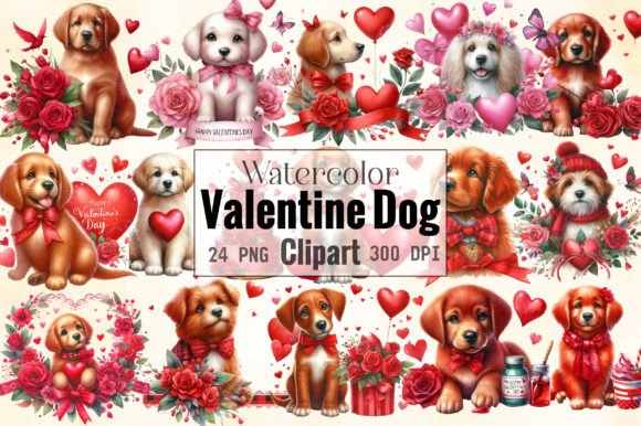 Watercolor Valentine Dog Clipart for Illustrations