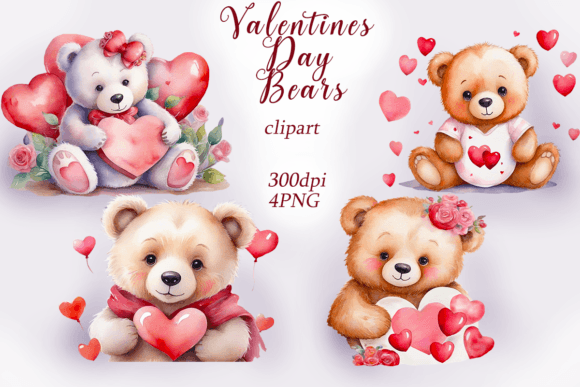 Watercolor Valentines Day Bears Illustrations Review