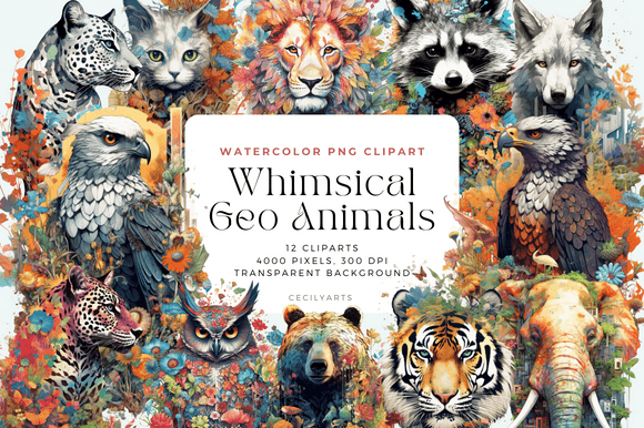 Watercolor Whimsical Geo Animals Illustrations Review