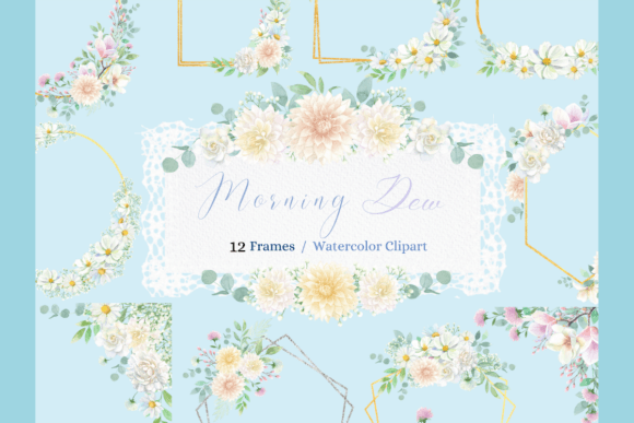 Watercolor White Flowers Frames: Illustrations for Branding