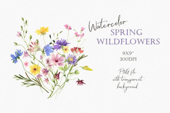 Watercolor Wildflowers Bouquet PNG for Illustrations