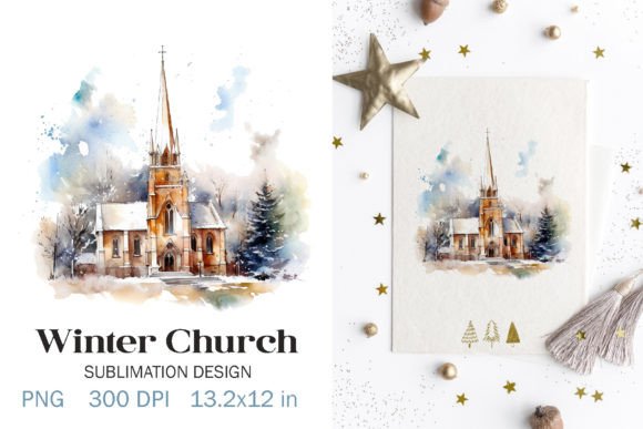 Watercolor Winter Church Illustrations for Branding