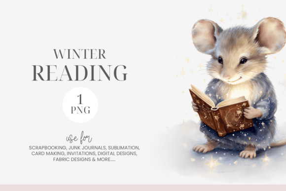 Winter Reading Mouse PNG: Cozy Illustrations for Branding